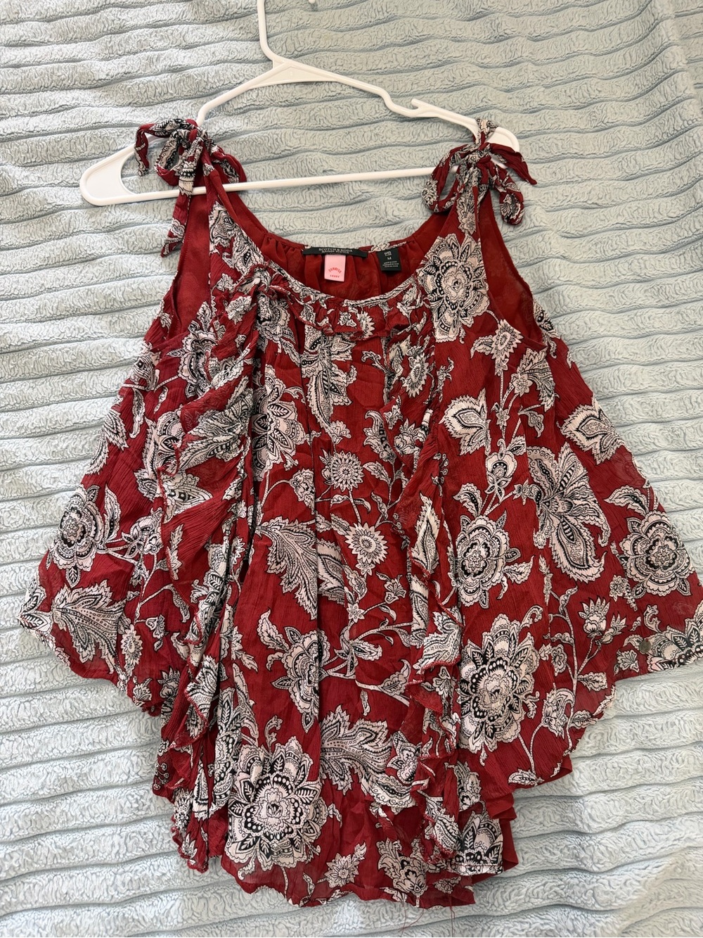 Scotch & Soda Red Floral Tie-Shoulder Blouse